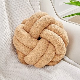 Uvvyui Knot Pillow Ball, Soft Khaki Home Decor Knotted Pillows, Handmade Round Plush Throw Pillow, Aesthetic & Cute Large Decorative Pillows for Bed, Floor, Couch, Bedroom Home Decor 8 inches