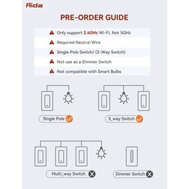 AIDA Smart Light Switch, 3 Way WiFi Smart Switch, Compatible with Alexa and Google Home, Neutral Wire Required, 2.4Ghz WiFi Switch for LED, CFL, Incandescent Bulbs, No Hub Required, White, 3 Pack