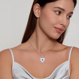 FJ Heart Photo Locket Necklace Guardian Angel Pendant 925 Sterling Silver Sapphire Necklace September Birthstone Necklace that Holds Pictures for Memory Jewellery Gifts for Women Girls