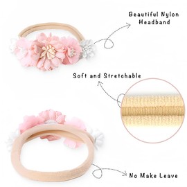 PYRUVAE 3 Pieces Baby Headbands for Girls, Nylon Headbands for Babies, Baby Headbands, Elastic Soft Cute Headbands with Bows for Toddler Girls as Baby Photo Accessories