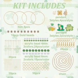 PLIGREAT DIY 10 Pairs St Patrick's Day Earring Making Kit Gold Four Leaf Clover Charms Enamle Irish Shamrock Dangle Earrings Green Crystal Beads for Jewelry Making Kit Women rish Festival Gift