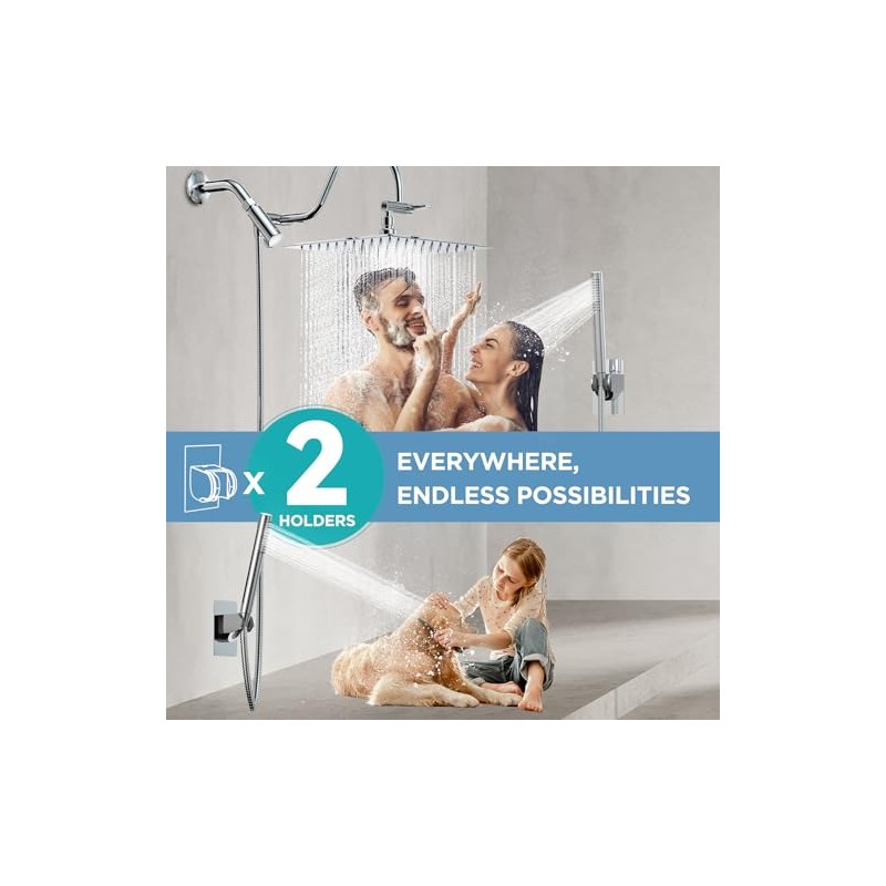 All Metal Dual Shower Heads Combo with Curved Extension Arm,