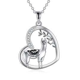 VONALA Llama Necklace for Women Sterling Silver Alpaca Heart Pendant Necklace Llama Jewelry Gifts for Women