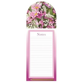 Magnetic Notepad for Fridge with Pencil & Holder – 40 Tear-Off Lined Sheets – Memo Pad with Magnet Backing & Hanging Hole – Small Magnetic Notepad for Fridge Shopping List Pad (Pink Flowers)