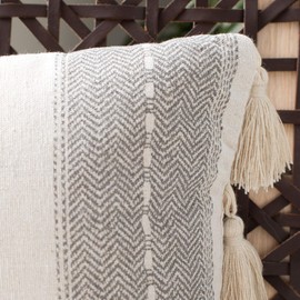 Safavieh Home Collection Samerin Boho 12 x 20-inch Grey/Beige Tassel Decorative Accent Pillow PLS7165A-1220, 1' x 1'8"