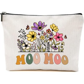 Moo Moo Wildflowers Gifts For Mother's Day Makeup Bags - Moo Moo Flower Gift Bags - Mom Birthday Gifts - Travel Cosmetic Bag For Birthday