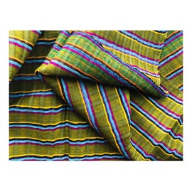 Short Headwrap Scarf Hair Tie Fabric Handwoven Breathable Open Net Earthtone Olive Green Stripes