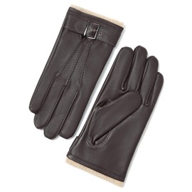 YISEVEN Men's Winter Cashmere Lined Touchscreen Lambskin Leather Gloves Three Points and Buckle Belt Slim Hand Warm Lined Heated Luxury Dress Driving Gifts Motorcycle Driving, Brown 10.0"/XL