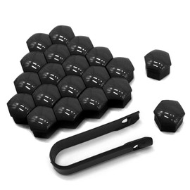 KUQUTIDY 20PCS Lug Nut Covers, 19mm Anti-Theft Hexagonal Wheel Lug Nut Caps with Removal Tool, Car Wheel Rims Center Nut Bolt Protection Caps, Automotive Exterior Accessories for Car Tire Hub (Black)