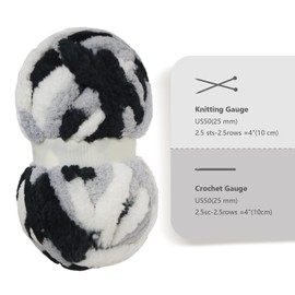 CAHOVY White+Light Gray+Black Chunky Chenille Yarn for Crocheting Bulky Thick Fluffy Yarn for Knitting,Super Bulky Hand Blanket,Soft Plush Yarn Crochet Carpet 8 Jumbo Pack(63.76oz/197.68yd