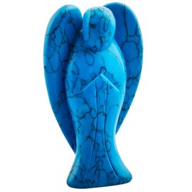 KYEYGWO Angel Gemstone Crystal Guardian Angel Figures, Pocket Angel Peace Angel Lucky Charm Reiki Fengshui Decoration 7 cm, Blue Howlite Turquoise