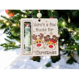 LINHTEVIE Cute Money Holder Christmas Ornament, Here's A Few Bucks for Christmas, Reindeer Design Wooden Hanging Ornament