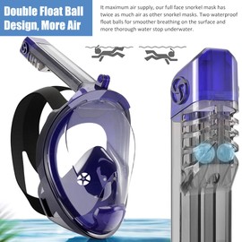 KLERICER Full Face Snorkel Mask, 180°Panoramic View Double Floating Ball Snorkeling Mask, Anti-Fog Anti-Leak Full Face Diving Mask, with Detachable Camera Mount, for Adults Youth (Purple, L/XL)