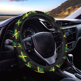 Suhoaziia Jamaica's Flag Steering Wheel Cover, Soft Stretchy Fabric 15 Inch Auto Car Wrap Cover Universal Fit Most Cars Suvs Sedans, Easy to Install