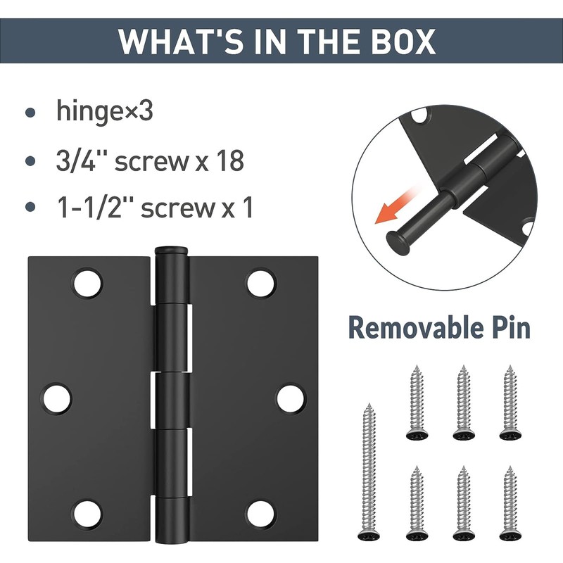 3 Pack Door Hinges 3.5 Inch with Square Corner, Matte