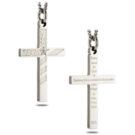 Women's Stainless Steel Flag Cross Necklace - Proverbs 30:6