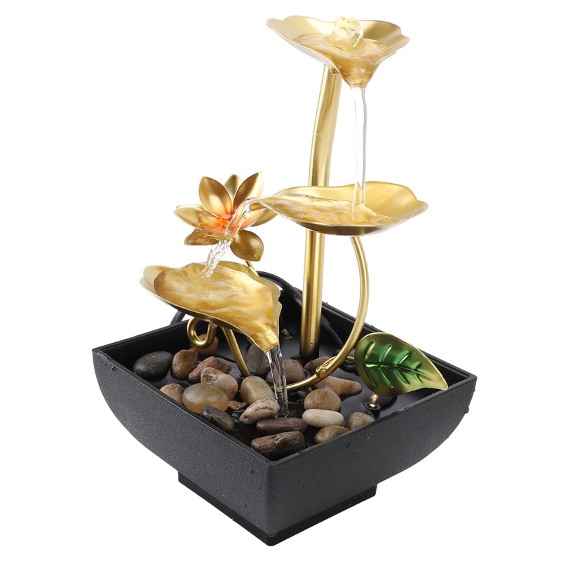 Tabletop Waterfall Fountain 3 Tier Lotus Leaf LED Light Circulating
