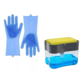 Misorel Guantes Lavatrastes Silicon + Despachador Jabón Líquido