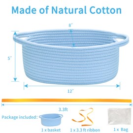 ABenkle Small Basket with Gift Bag and Ribbons, 12"x 8" x 5" Cute Small Woven Basket, Rope Shelf Toys Storage Basket with Handle, Decorative Empty Gift Basket