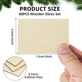 CUWELT Pack of 80 5 x 7.5 cm Rectangular Wooden Discs for Crafts, Rectangular Untreated Wooden Pieces for Painting, Natural Tree Discs Wooden Plates Scatter Decoration for DIY Wedding Crafts