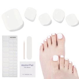 DUKASOU Semi Cured Gel Pedicure Strips, 32 Solid Color Gel Toenail Stickers Full Nail Wraps for Women Girls Kids, includes Prep Pads, Nail File & Wood Stick (Snow White)