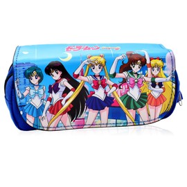 OVYALCJ S-ailor Moon Pencil Pouch, Big Capacity Pencil Case, Student Stationery Bag, Portable Office Stationery Bag for Teens Girls Adults, Pencil Pouch with Compartments, PU Pencil Pouch