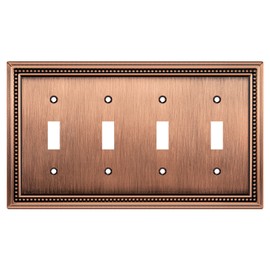 Henne Bery Sunken Pearls Decorative Wall Plate Switch Plate Outlet Cover (Quad Toggle, Antique Copper)