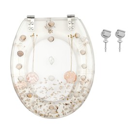 Transparent Resin Toilet Seat Soft Close with 2 Hinges Quiet Slow Close Lid Transparent Dried Flower Designs for Most Lower-Locked Toilets in Homes, Hotels, Restaurants (Style1)