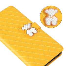 Samyje Compatible with OPPO A54 5G/A74 5G Case Bear Embossed PU Leather Wallet Case Card Slots Magnetic Closure Bumper Flip Cover,Yellow