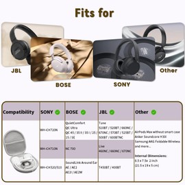 Hard Case for Sony WH-CH720N 710N 520 510, Bose QuietComfort QC Ultra 45 35, JBL Tune Live 460NC 660NC Headphones, Universal Travel Storage Carrying Case with Mesh Pocket and Extra Small Case (Grey)