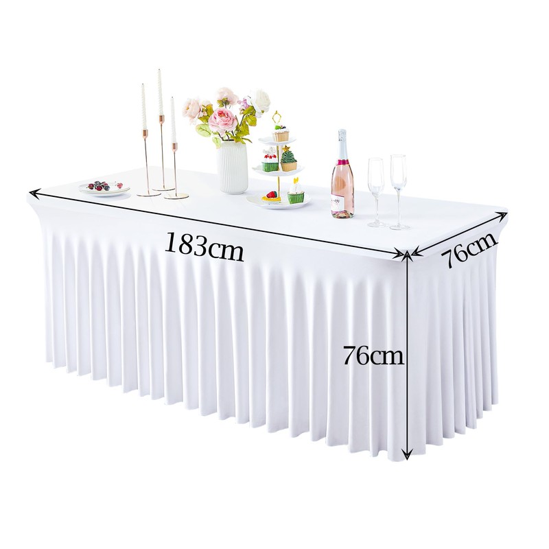 White Stretchy Spandex Tablecloth for 1.8 m Rectangular Table, Washable