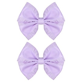 3 Inches Ruffled Grosgrain Ribbon Pinwheel Hair Bows Alligator Clips Hair Barrettes 2pc Cute Handmade Hair Decor Accessories for Baby Girls Kids Toddlers Teens Light Purple