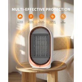 Space Heater, Portable Heater for Indoor Use, Small Electric Heaters with Overheat & Tip-Over Protection, Mini Desk Heaters for Office Bedroom Bathroom, Compact & Efficient Heating, Withe