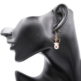 Rudolph the Red Nosed Reindeer Cute Enamel Christmas Earrings Girls Earrings Christmas Jewellery Secret Santa Present Stocking Fillers for Girls (2. White/Brown/Gold)