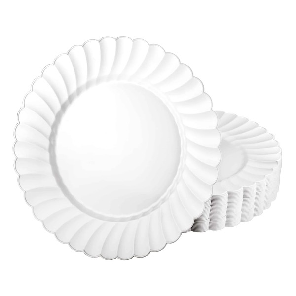 EcoQuality 10.25 inch White Pearl Dinner Plate Scalloped Design –