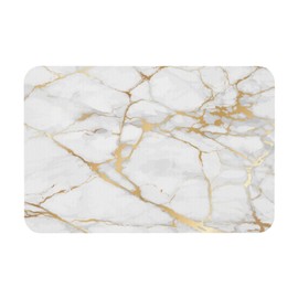 Jbofyee White Marble Texture Bath Mat Rugs 15.7x23.6 in, Marbling Diatomaceous Earth Bathroom Rug Fit Under Door Rubber Non-Slip Absorbent Bathroom Mat for Bathroom Kitchen Floor, Tub and Shower Sink