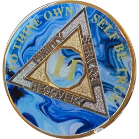 2 Year AA Medallion Abstract Blue White Swirl Tri-Plate Sobriety Chip