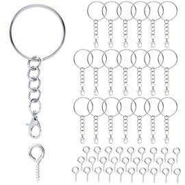 Key Ring with Chain Lobster Clasp 70 Pieces Key Ring Craft Set 35 Key Rings Chain 35 Screw Eye Pins, Key Rings 25 mm for Keys DIY Jewellery Making, Silver