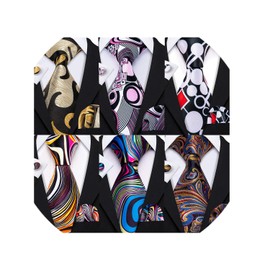 Barry.Wang Men Tie Classic Silk Gift Necktie With Tie Clip Jacquard Woven Neck Ties 6PCS Formal Wedding Father's Day