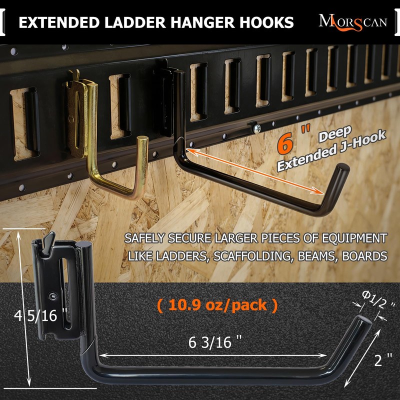 MorScan 4-Pack 6-Inch Dual-Coated Extended Flat J Hooks for E-Track