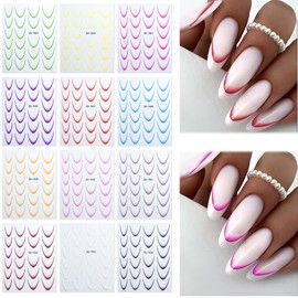 Pack of 12 French Lace Nail Stickers Colour Gradient French Tips Nail Stickers Curve Stripes Lines French Nail Design Nail Stickers French Tip Nail Stickers Colourful Nail Stickers