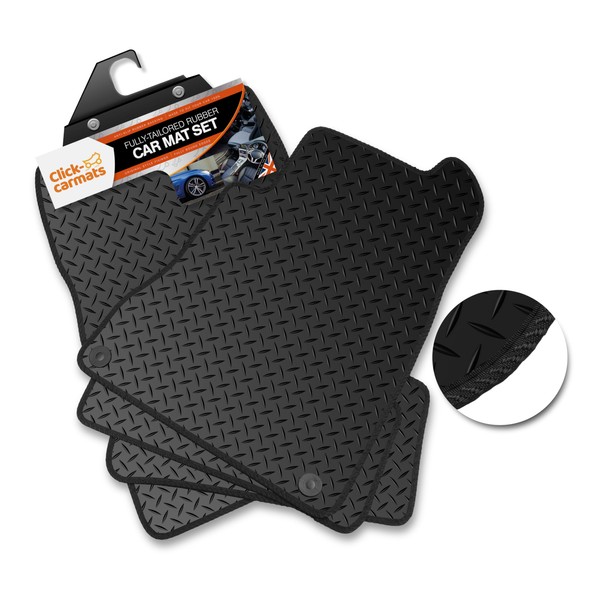 Fully Tailored Rubber Car Mats to fit Ford Fiesta 2011-2017 - 4 Piece - Black 3mm Rubber - Black Trim - Heavy Duty - 24-2440 (5mm Checker Rubber)