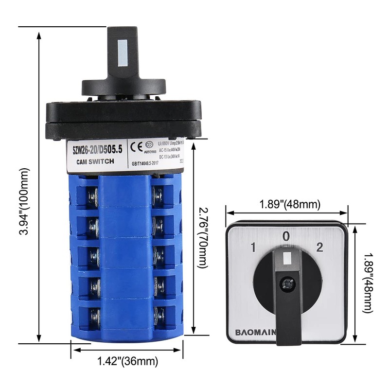 Baomain Change Over Rotary Cam Combination Switch SZW26-20/D505.5 AC 660V