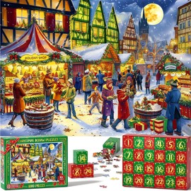 Asoulin Puzzle Advent Calendar 2024 Adults Kids, 1000 Piece Puzzle for Adults Christmas Advent Calendar, 24 Days Christmas Countdown Jigsaw Puzzles Holiday Family Game Gifts for Teen Boys Girls Age 6+
