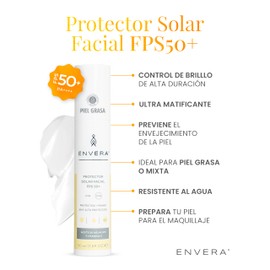 ENVERA Protector Solar Facial PRIMER Oil Control Piel Grasa SPF 50+ UVA/UVB PA++++ | Protector 4 en 1 Ultra Matificante + Antioxidantes + Primer | Resistente al Agua y Sudor