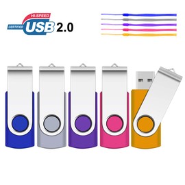 SRVR 32GB USB Flash Drive, USB 32 GB Thumb Drives 5 Pack, Jump Drive with Lanyards Metal Swivel USB Memory Stick with LED Indicator(5 Colors)