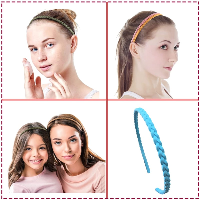 12pcs 6mm Thin Headbands for Girls Women Plastic Pigtail Sytle