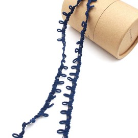 Yalulu 16 yardas Mini ojal ribete pompón bola flecos cinta borla DIY Craft costura accesorio para decoración del hogar cortina ropa almohada (azul marino)