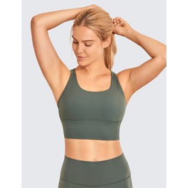 CRZ YOGA Women's Longline Sports Bra Without Underwire Padded Bra Top Wirefree Padded Yoga Crop Tops, Grey Sage