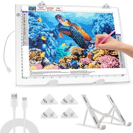 Zocelight A3 Light Pad for Diamond Painting Kit,4800Lux Super Bright 5mm Ultra Thin Diamond Art Light Board with Stand and Clip,3 Levels Dimming Light Box for Drawing,Sketching,Animation(White)